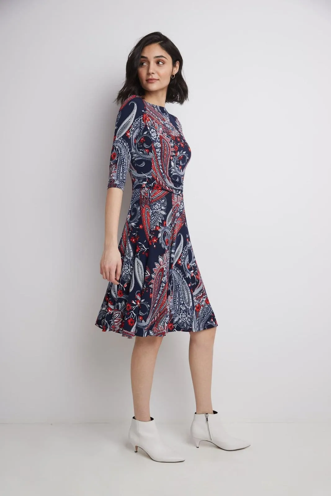 Flared Business Dress with 3/4 Sleeves