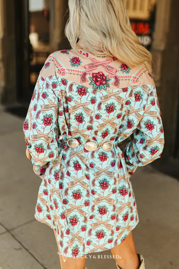 Floral Western Yoke Printed Pearl Snap Dress at Bourbon Cowgirl