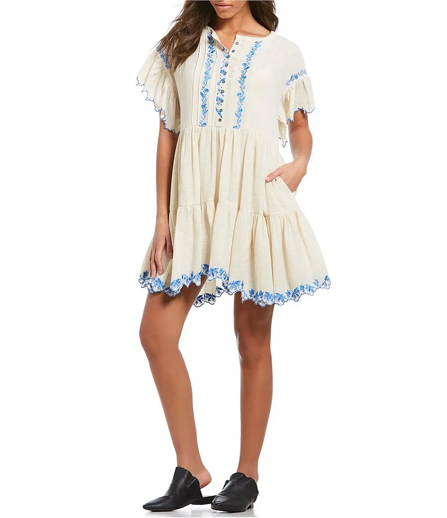 FREE PEOPLE Santiago Embroidered Mini Endless Summer Dress