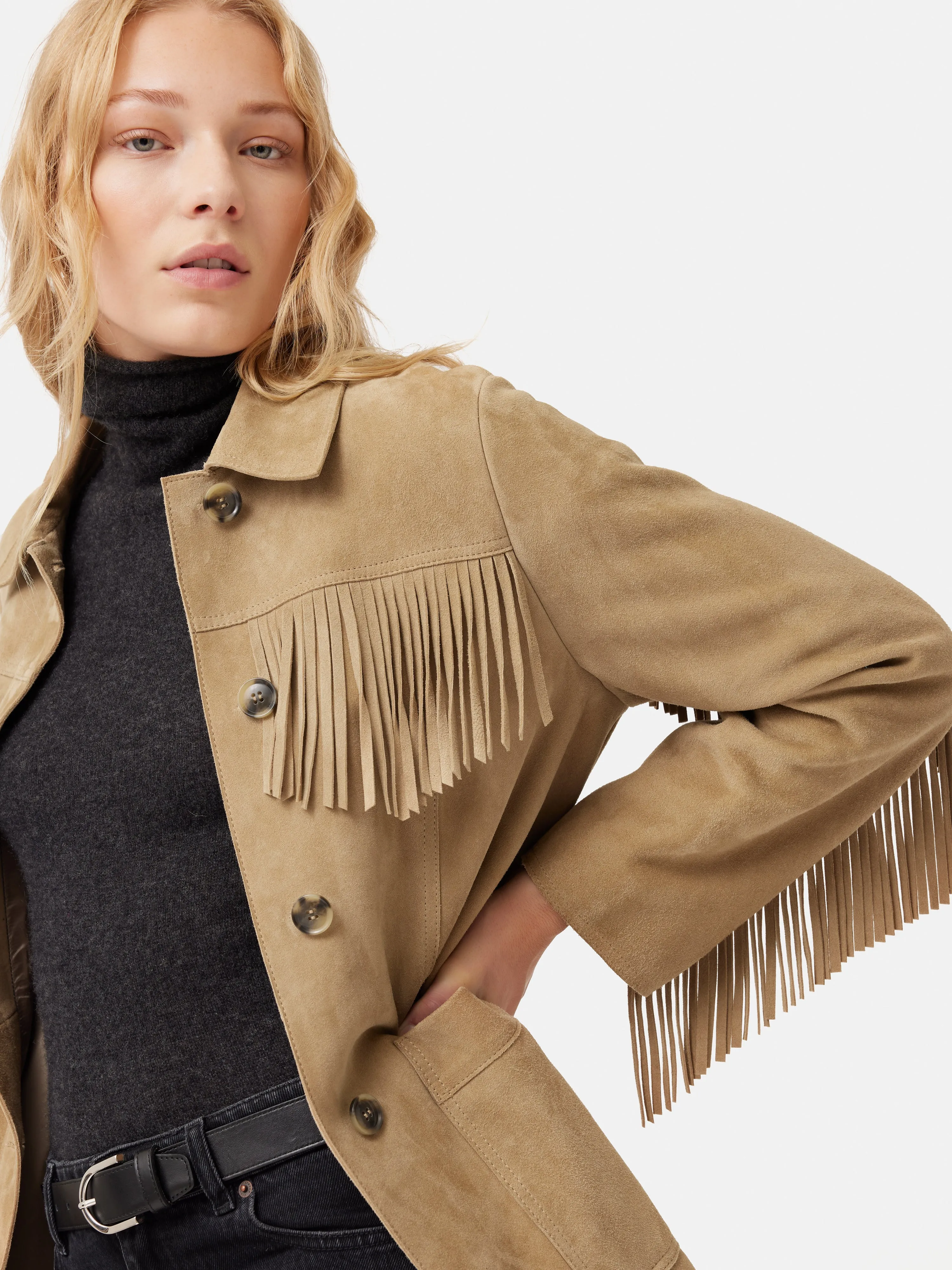 Fringed Suede Jacket | Brown