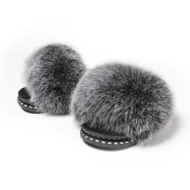 FS19S03 Fluffy Slides Furry Slipper Sandal (Rivet-Solid Color)