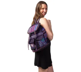 Funky Cotton School Bag, Purple Knapsack, Perfect Travel Bag