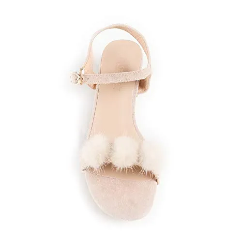 Fur Story Women's Open Toe Heel Sandal Mink Fur Camel Strappy Pumps Sandals Shoes(6,Camel)