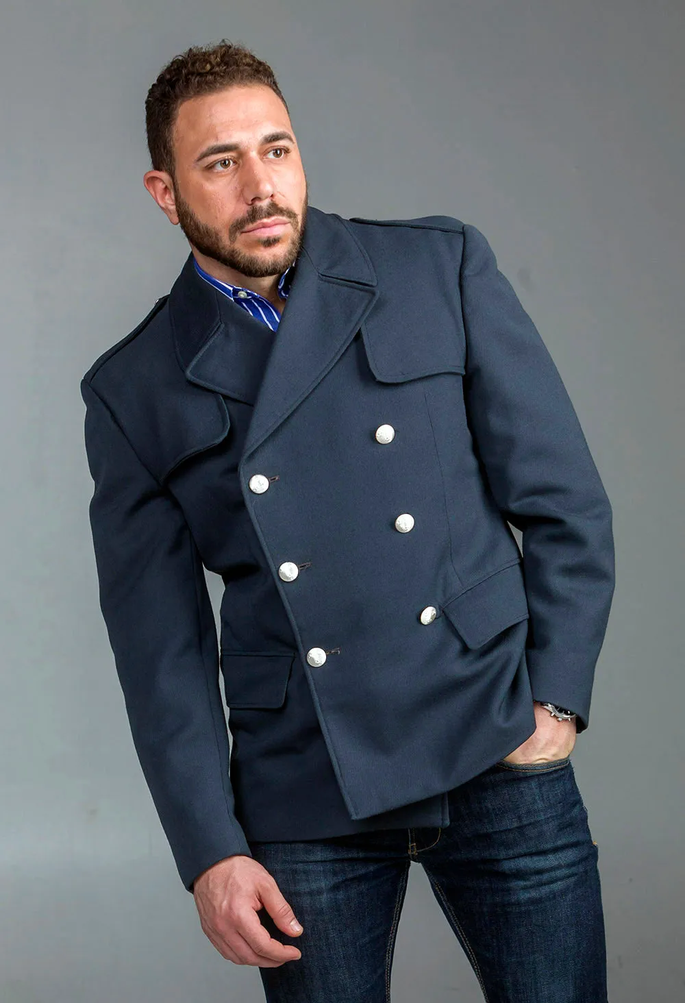 Gabardine Gray Blue Wool Peacoat