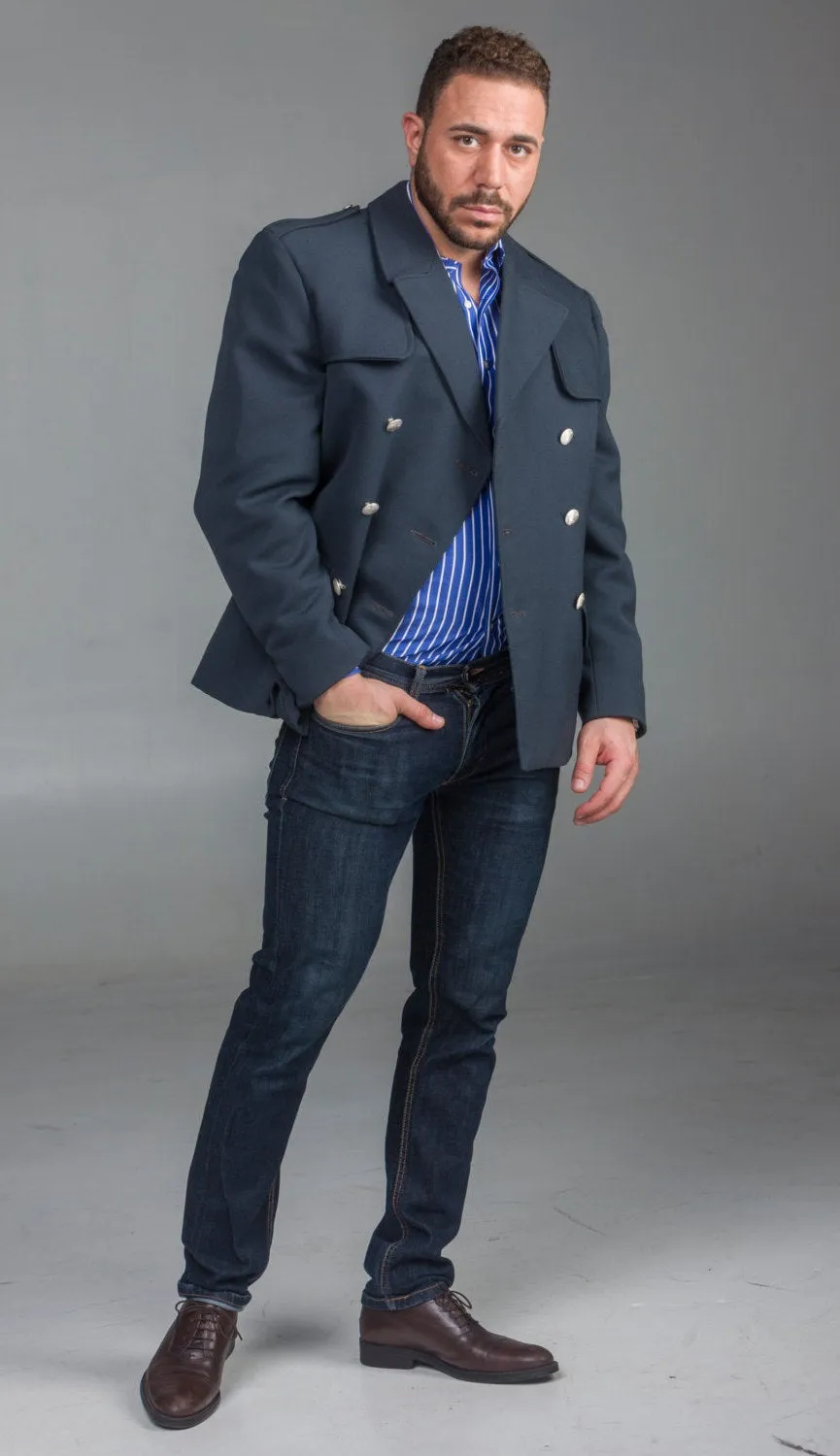 Gabardine Gray Blue Wool Peacoat