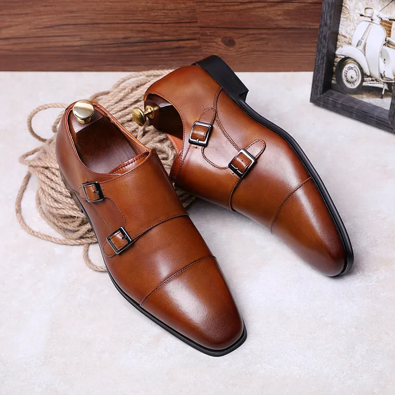 Genuine Leather Double Strap Monk Shoes