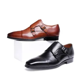 Genuine Leather Double Strap Monk Shoes