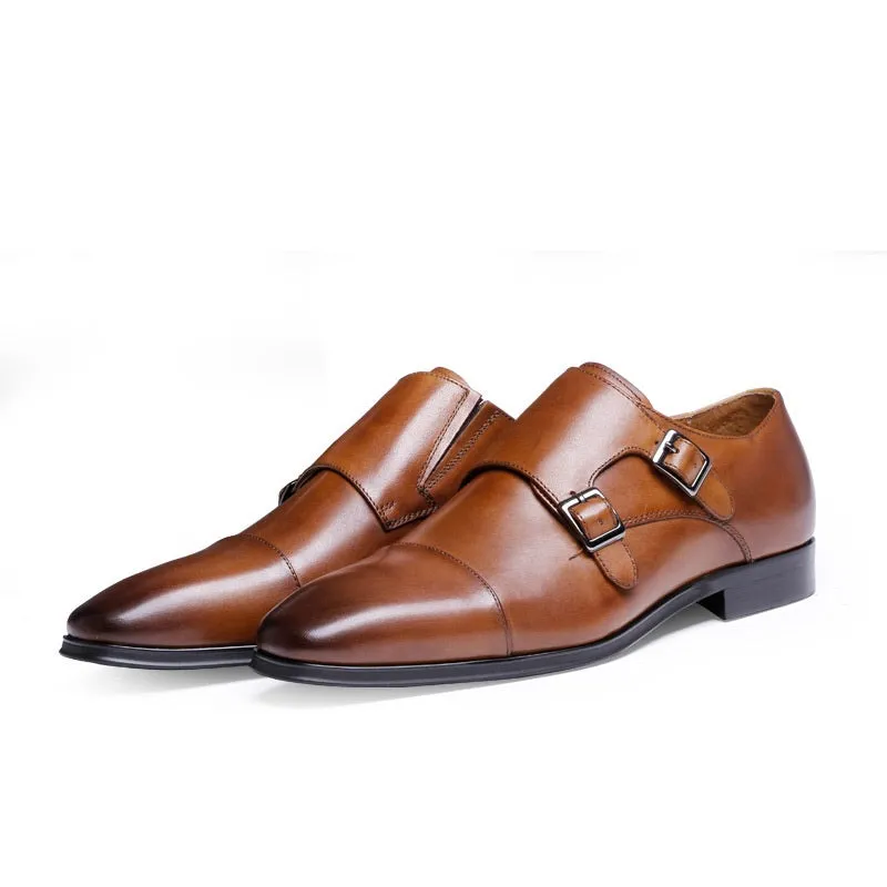 Genuine Leather Double Strap Monk Shoes