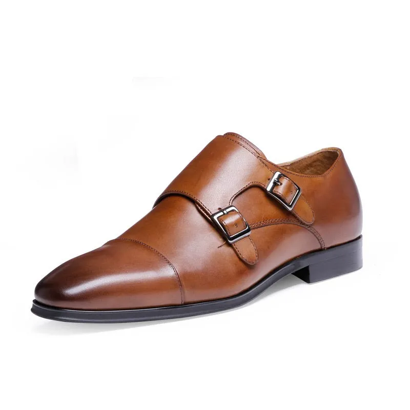 Genuine Leather Double Strap Monk Shoes