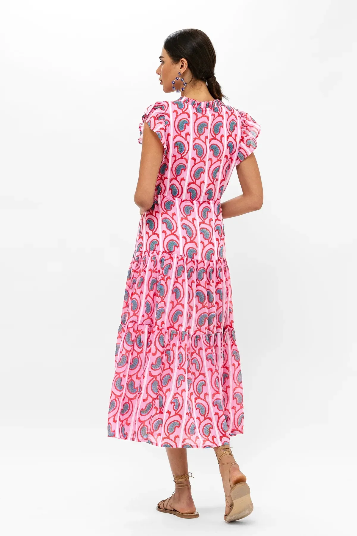 Goa Pink Cinched Flirty Midi Dress