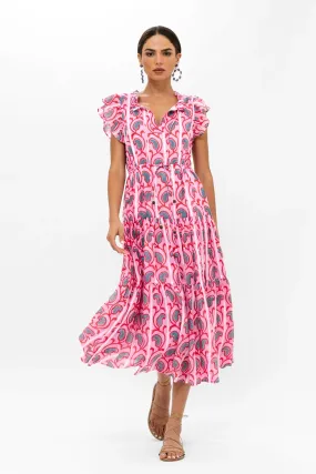 Goa Pink Cinched Flirty Midi Dress