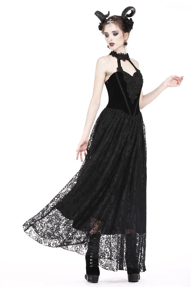 Gothic noble velvet lace long dress with hearted flower design DW187