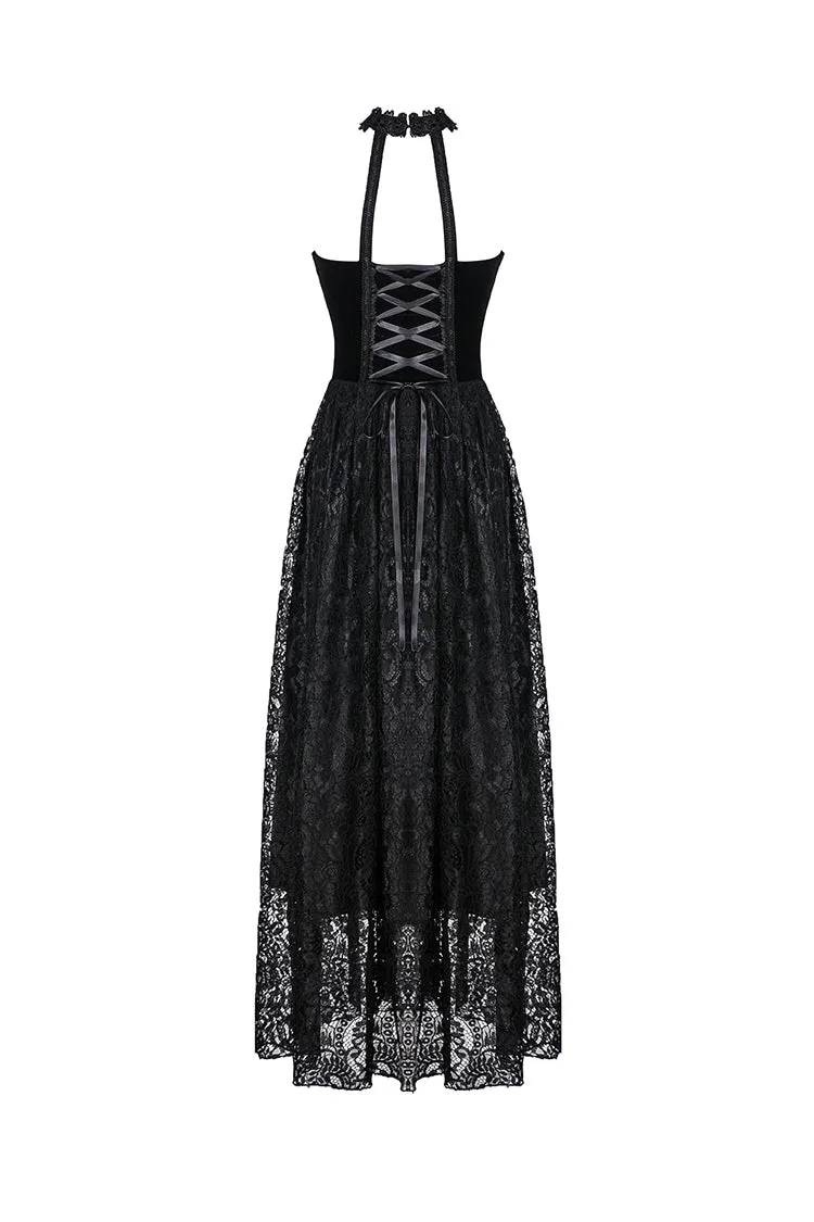 Gothic noble velvet lace long dress with hearted flower design DW187