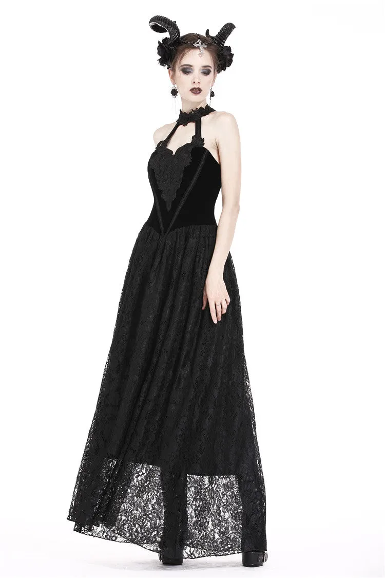 Gothic noble velvet lace long dress with hearted flower design DW187