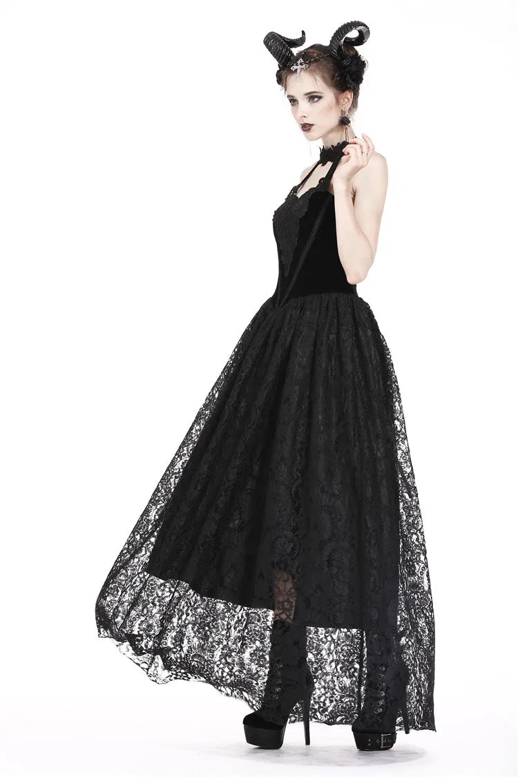 Gothic noble velvet lace long dress with hearted flower design DW187