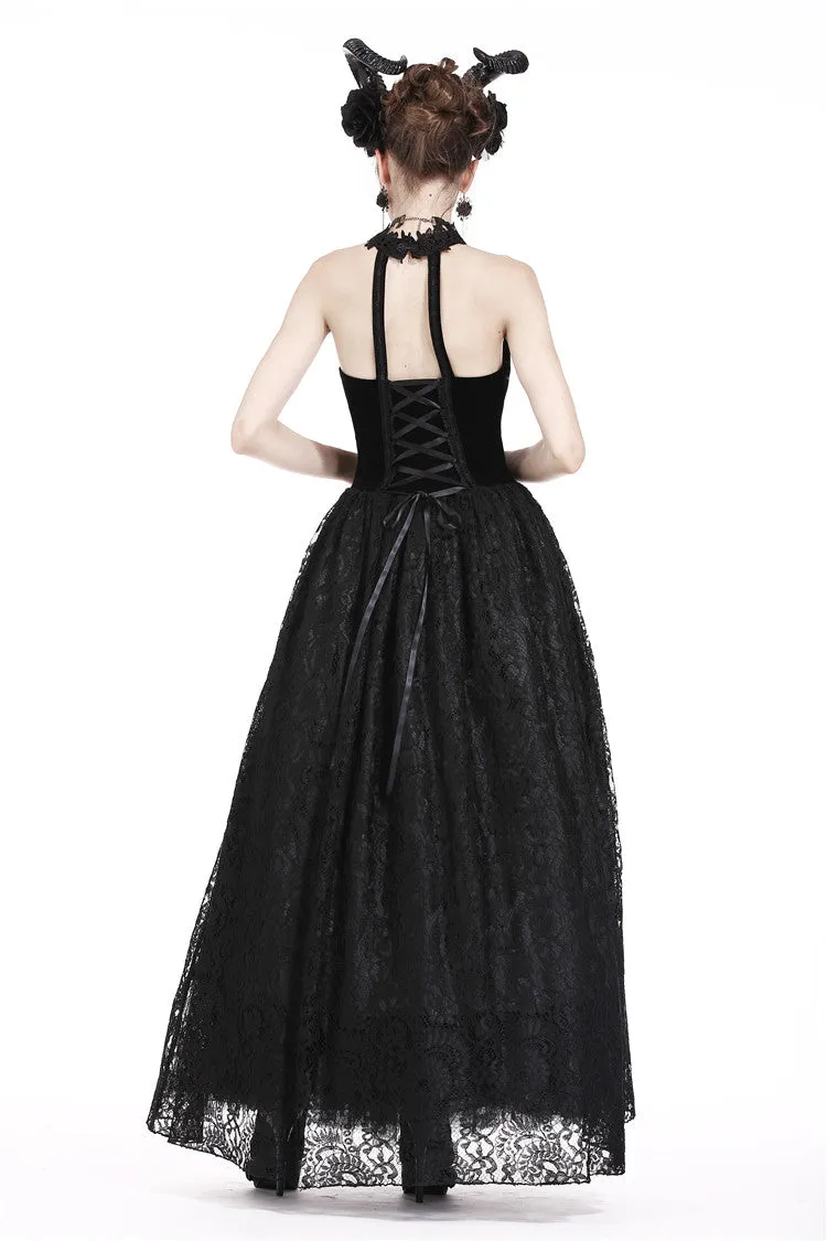 Gothic noble velvet lace long dress with hearted flower design DW187