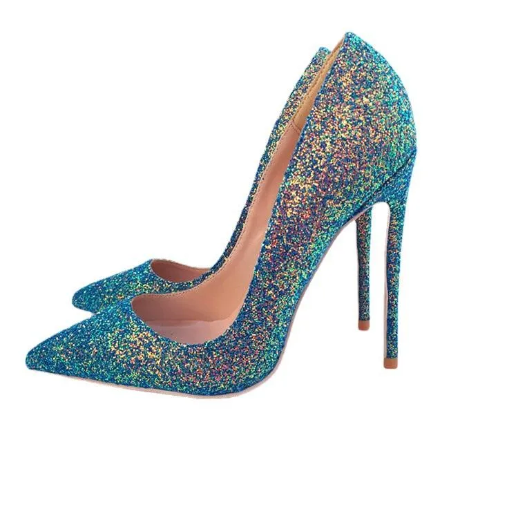 Green glittering high-heels , Fashion Evening Party Shoes, yy34