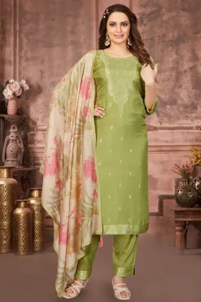 Green with Banaras work Straight Cut Salwar Suit