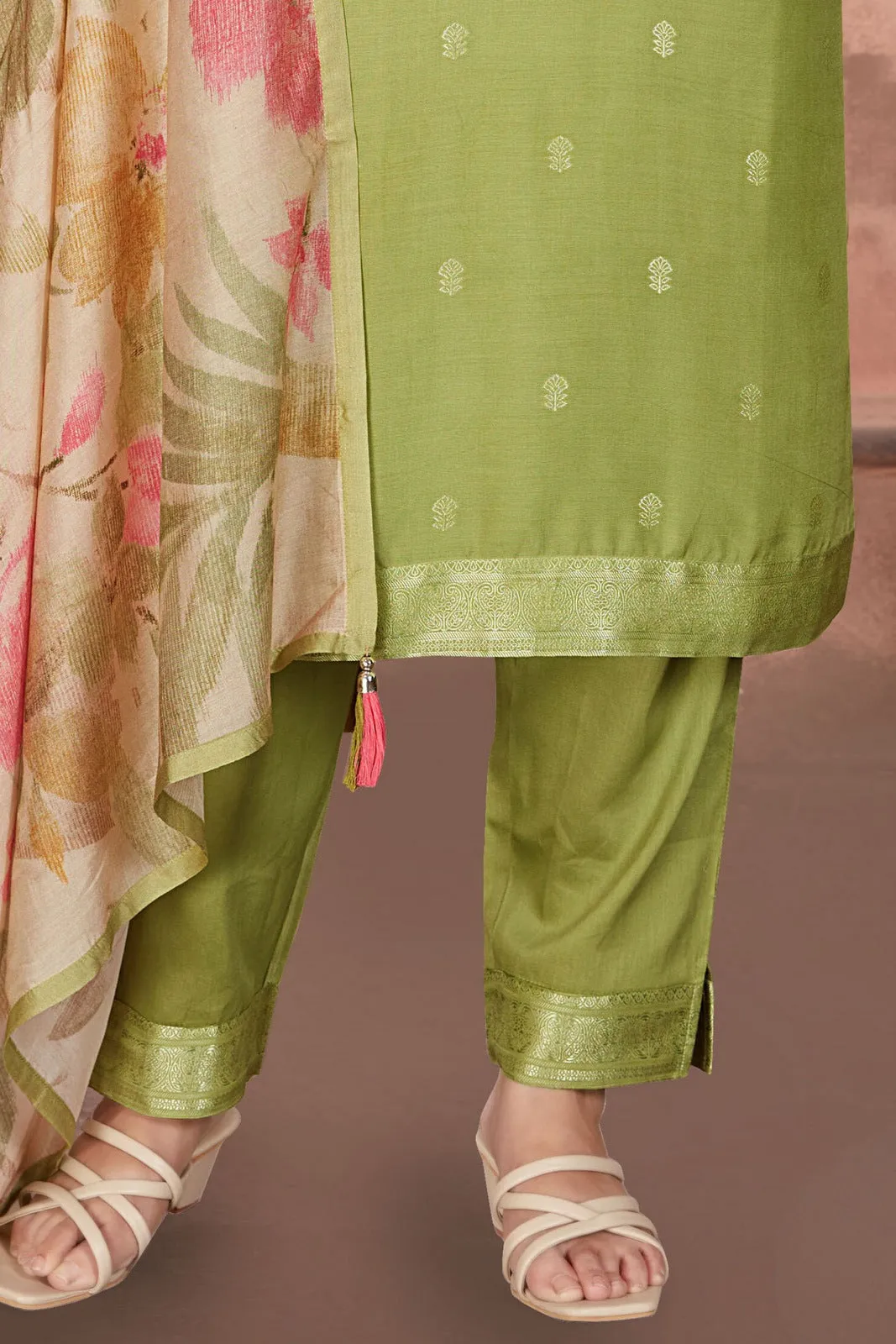 Green with Banaras work Straight Cut Salwar Suit