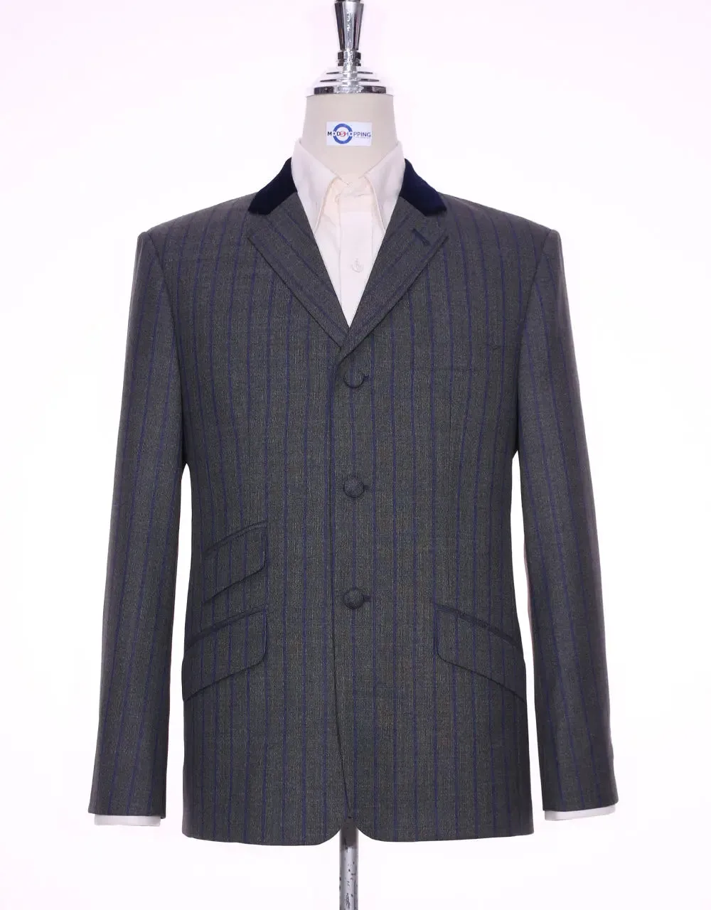 Grey And Navy Blue Stripe Jacket | 60s Style Jacket.