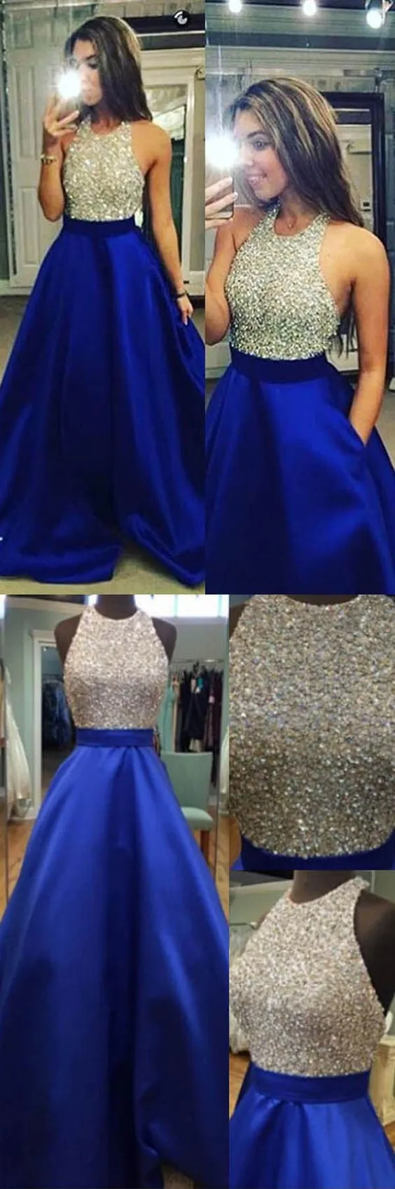 Halter Neckline Prom Dress Royal Blue, Evening Dress ,Winter Formal Dress, Pageant Dance Dresses, Graduation School Party Gown, PC0169