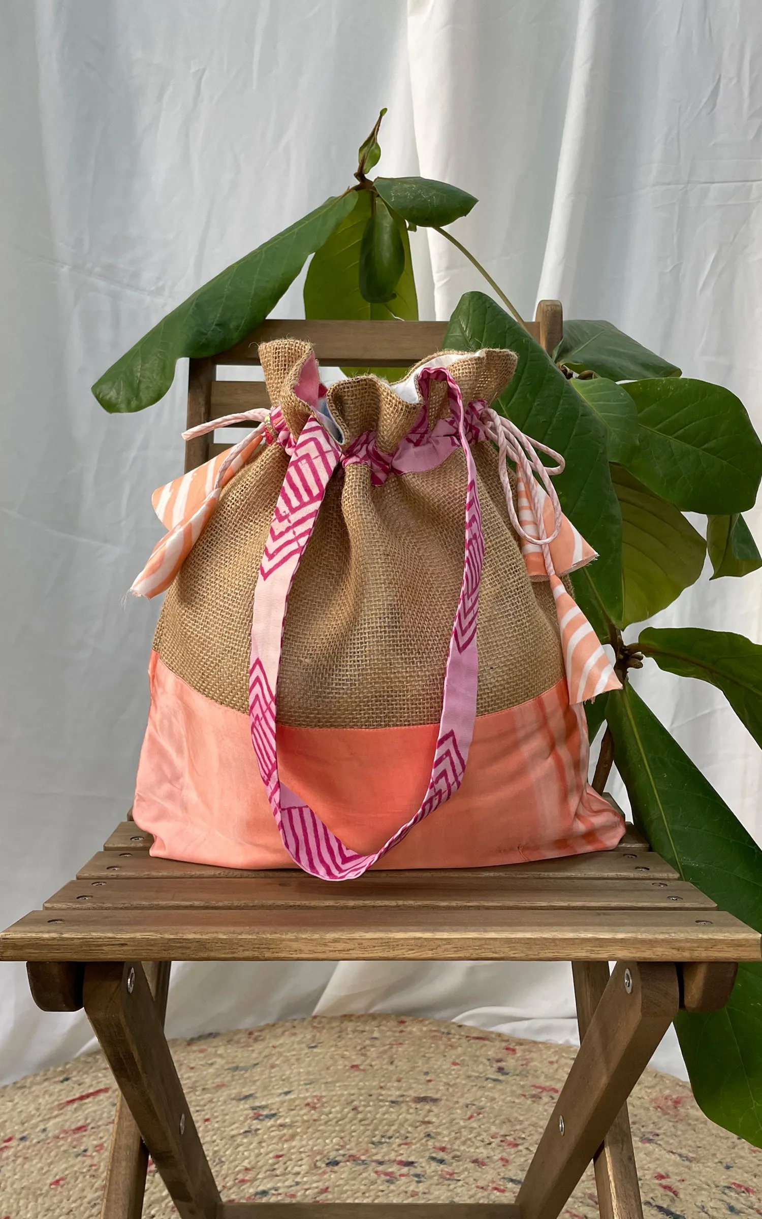 Hand Brush Painted Drawstring Tote Bag