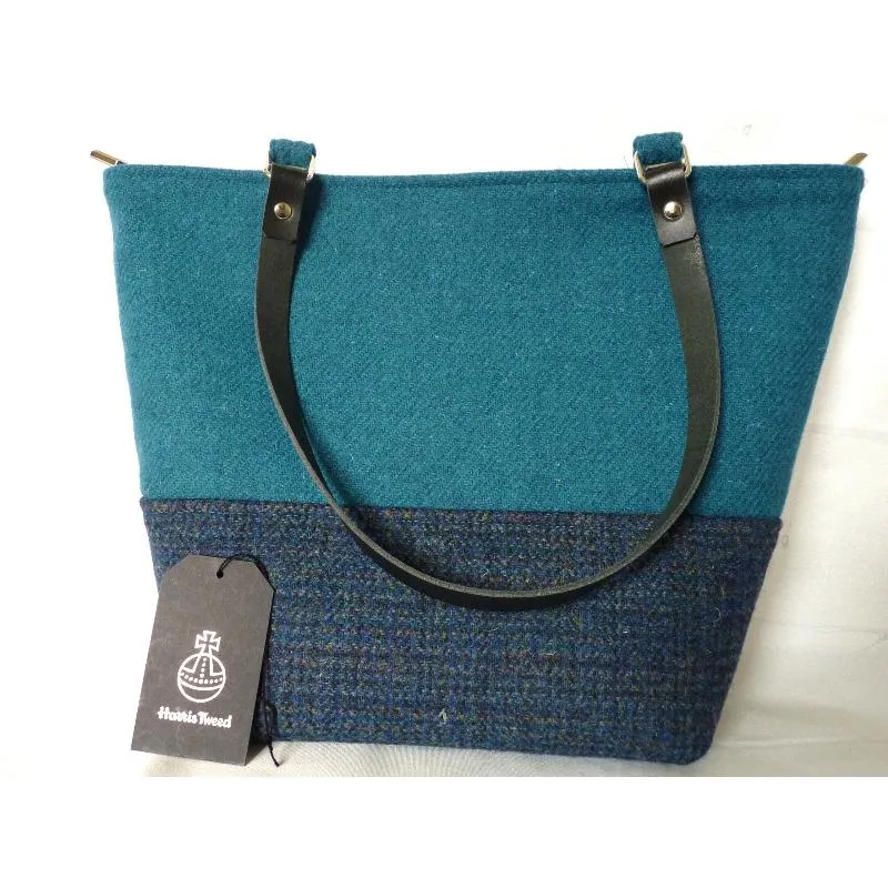 Harris Tweed Bag - Aysgarth Large Tote Bag - Teal & Navy