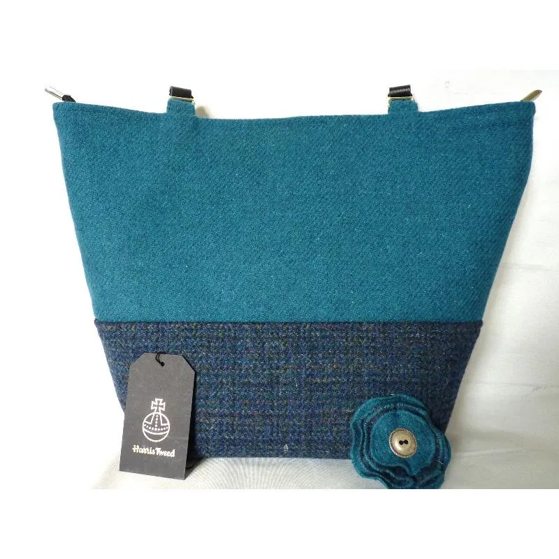 Harris Tweed Bag - Aysgarth Large Tote Bag - Teal & Navy