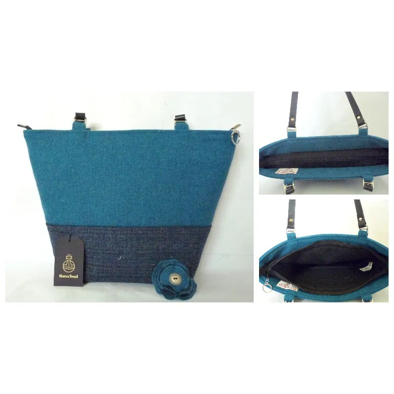 Harris Tweed Bag - Aysgarth Large Tote Bag - Teal & Navy