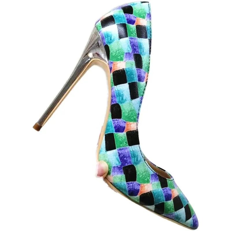 High-heels with colorful patterns, Fashion Evening Party Shoes, yy06