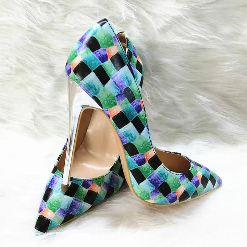 High-heels with colorful patterns, Fashion Evening Party Shoes, yy06