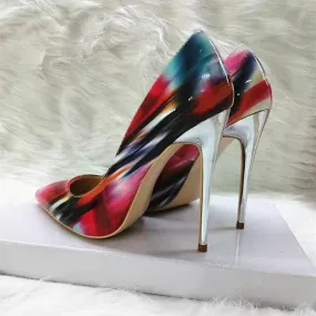 High-heels with colorful patterns, Fashion Evening Party Shoes, yy07