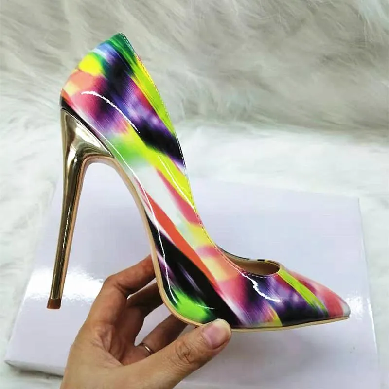 High-heels with colorful patterns, Fashion Evening Party Shoes, yy08