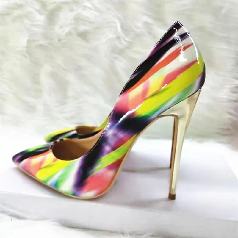 High-heels with colorful patterns, Fashion Evening Party Shoes, yy08