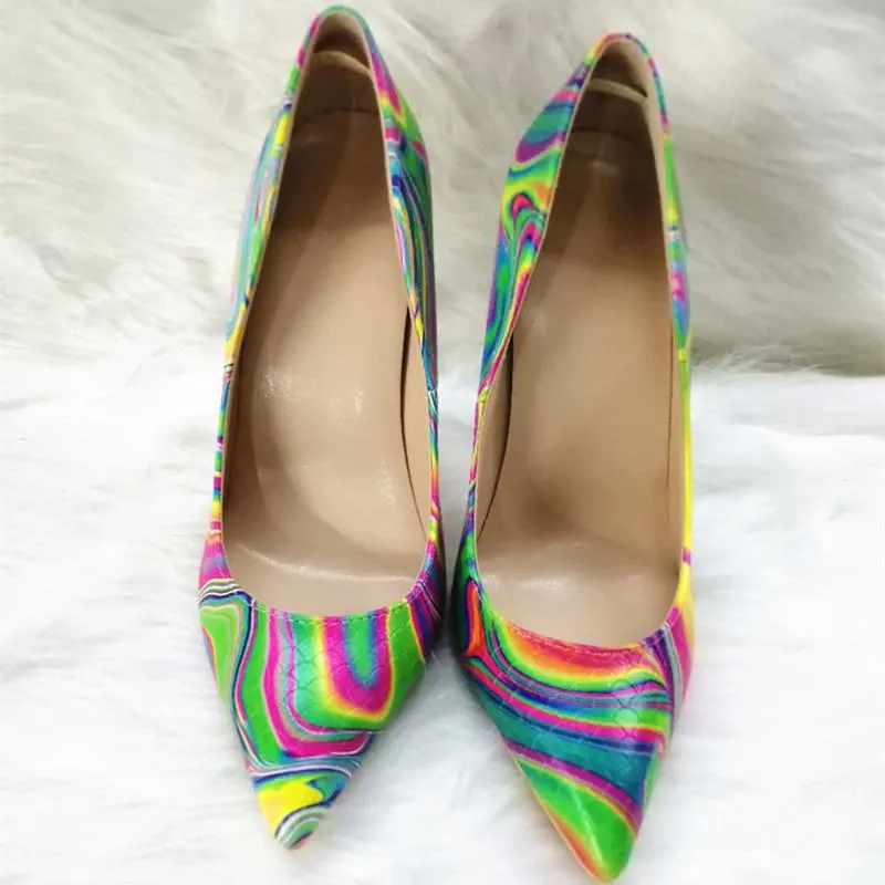 High-heels with colorful patterns, Fashion Evening Party Shoes, yy11