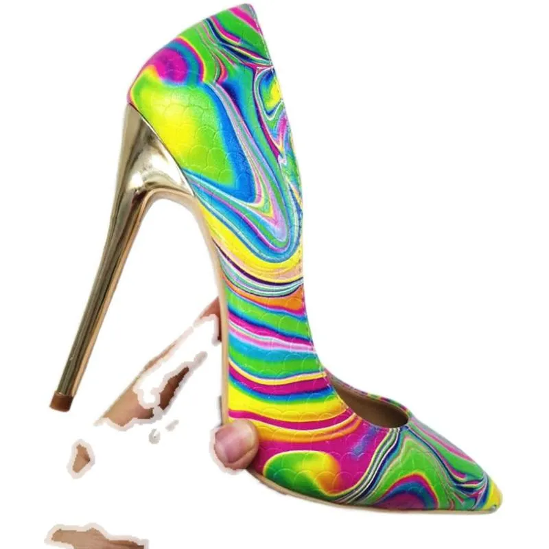 High-heels with colorful patterns, Fashion Evening Party Shoes, yy11