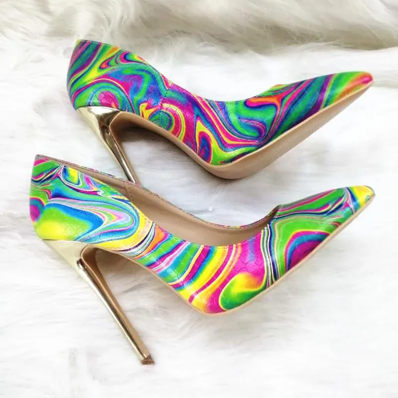 High-heels with colorful patterns, Fashion Evening Party Shoes, yy11