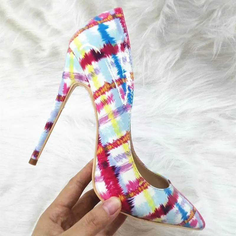 High-heels with colorful patterns, Fashion Evening Party Shoes, yy12