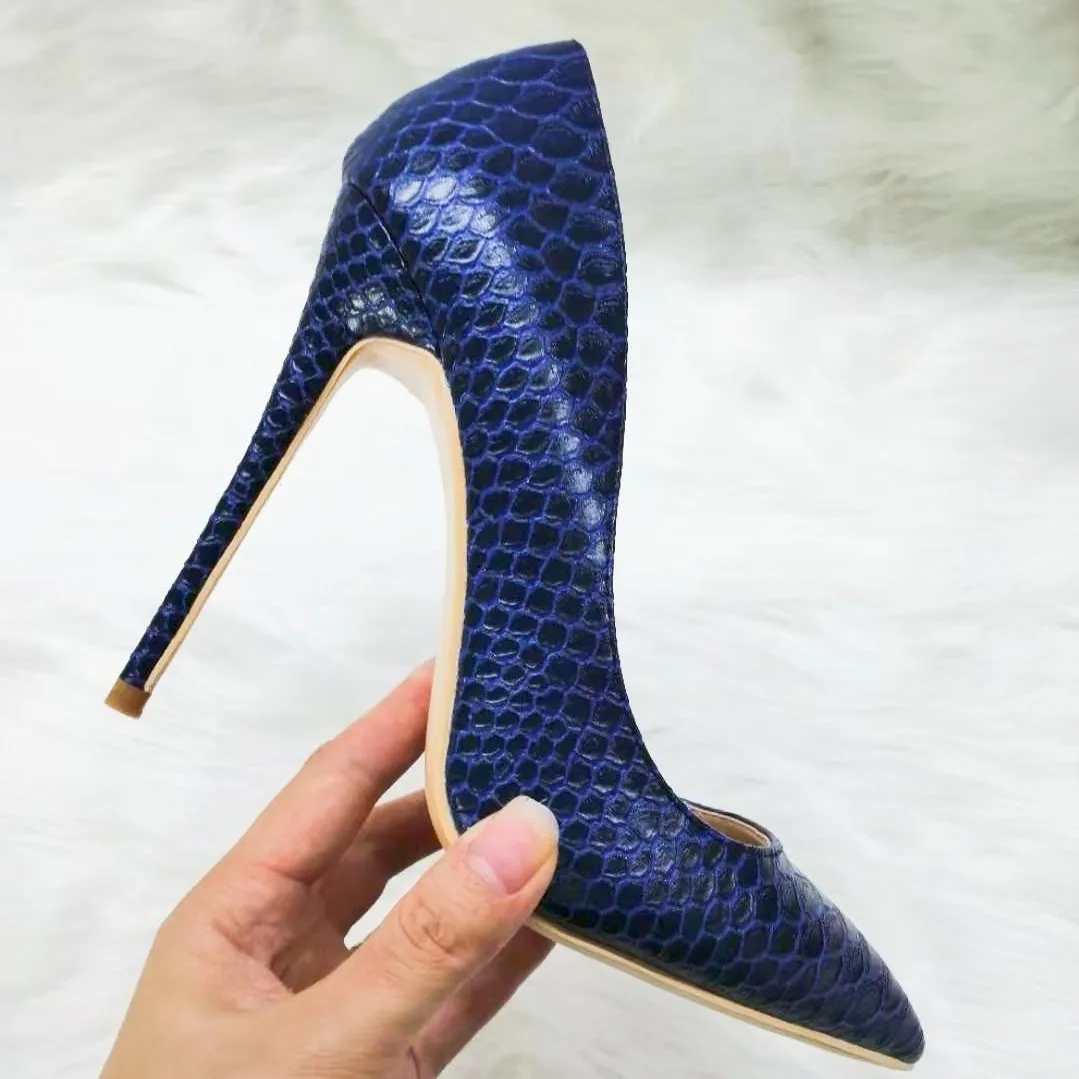 High-heels with dark blue pattern, Fashion Evening Party Shoes, yy27