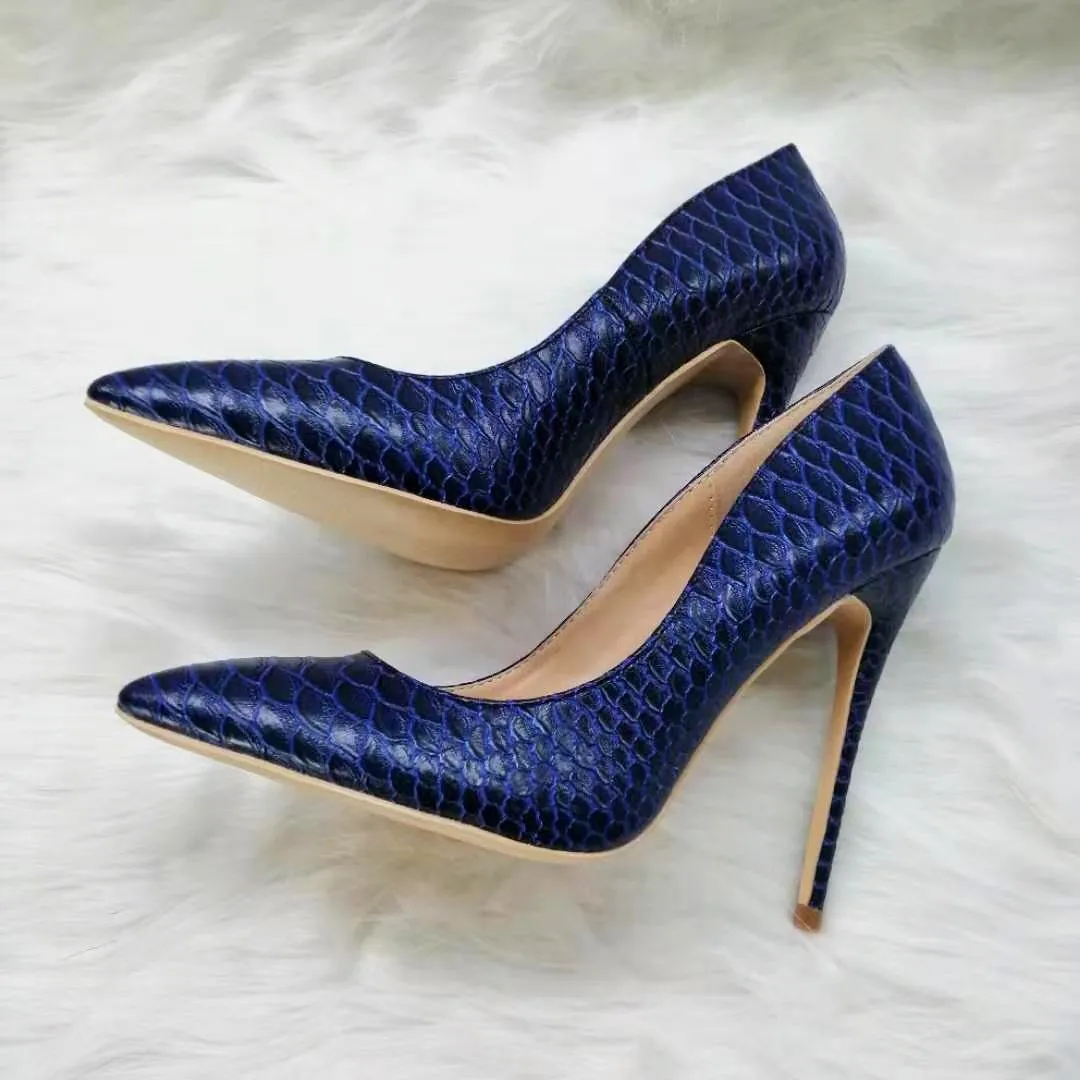 High-heels with dark blue pattern, Fashion Evening Party Shoes, yy27