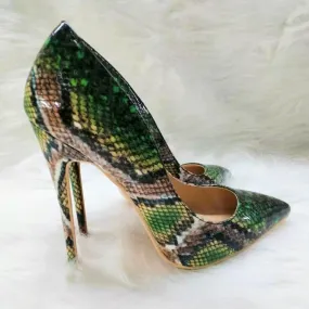 High-heels with green snakeskin pattern, Fashion Evening Party Shoes, yy18