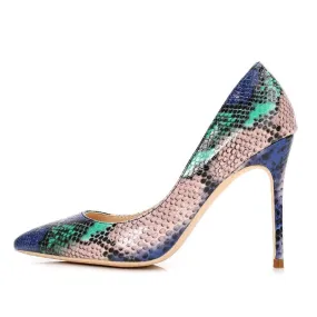 High-heels with multi-colored snakeskin pattern, Fashion Evening Party Shoes, yy03