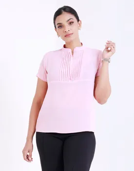 High Neck Pintuck Top with Zipper