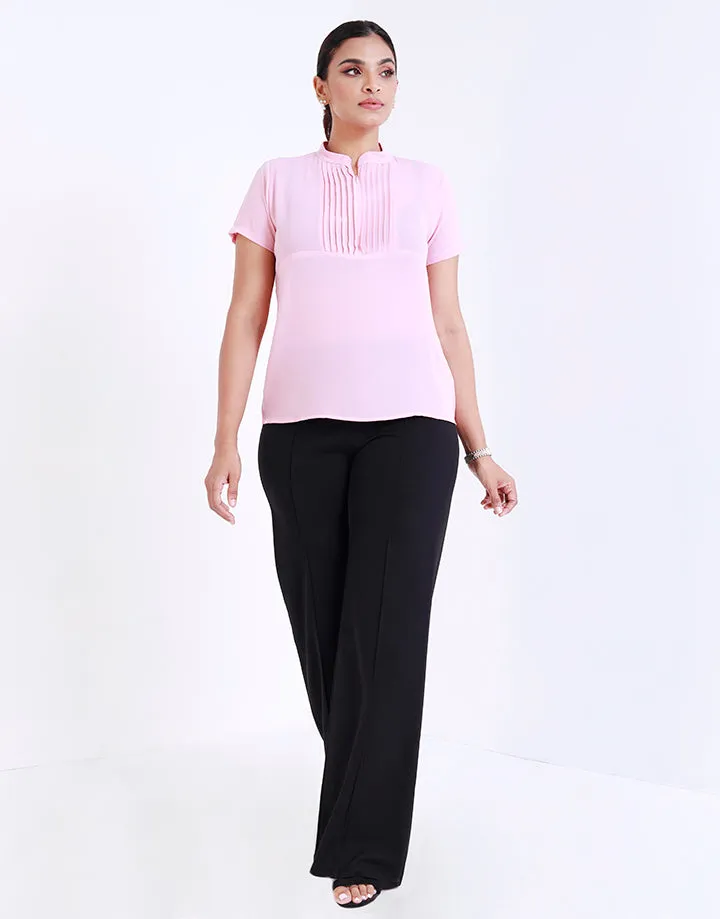 High Neck Pintuck Top with Zipper