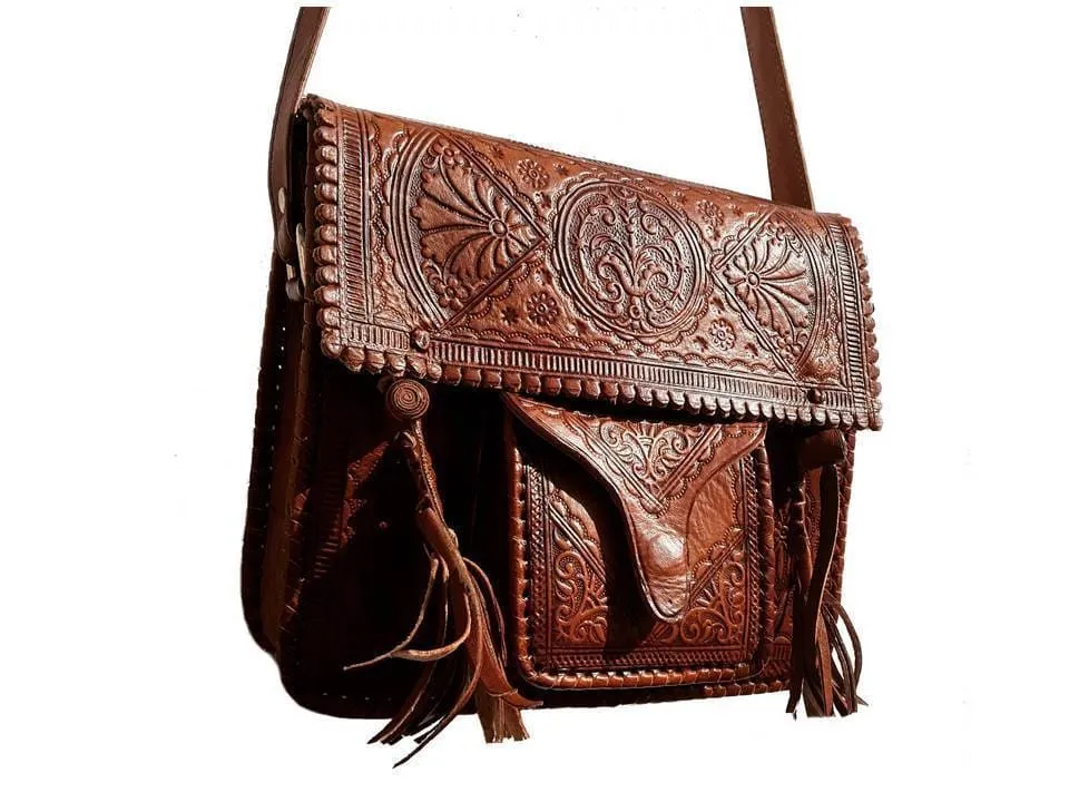 Hippie Leather Shoulder Bag - Brown Caramel