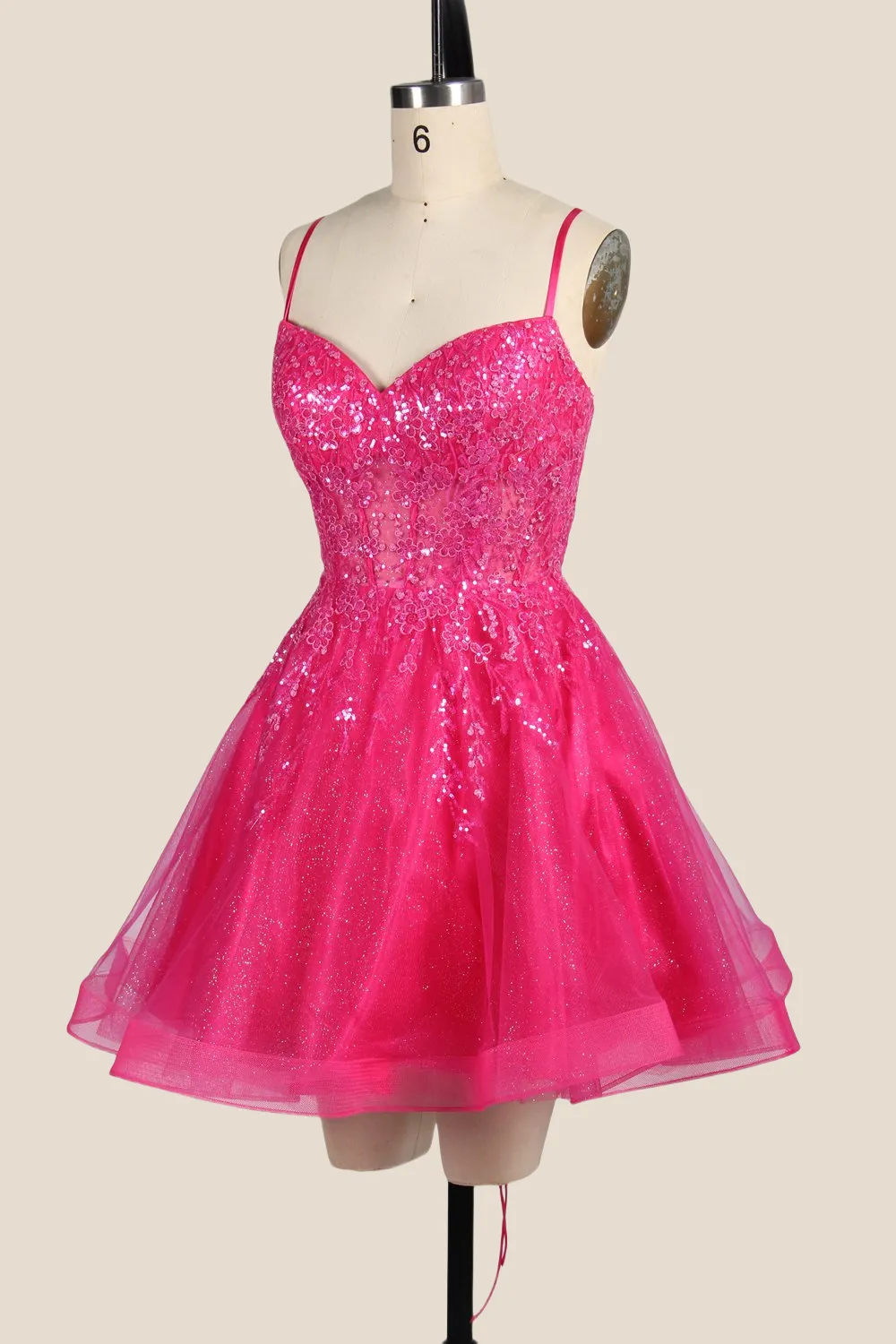 Hot Pink Appliques Tulle A-line Short Dress