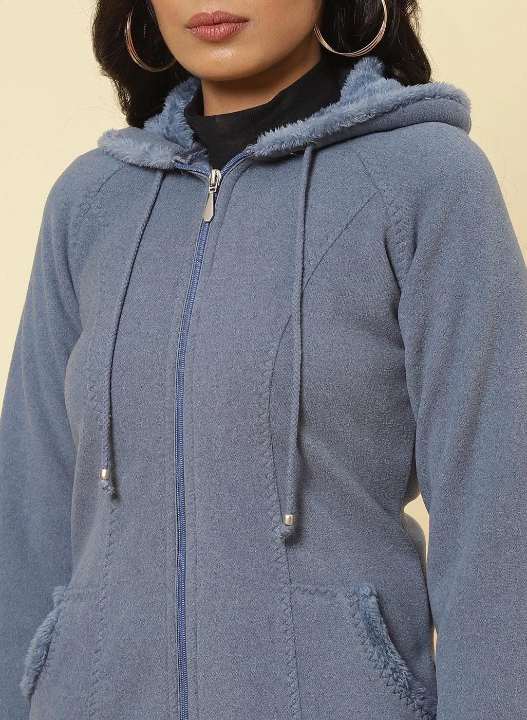 Ice Blue Fleece Zipper Jacket