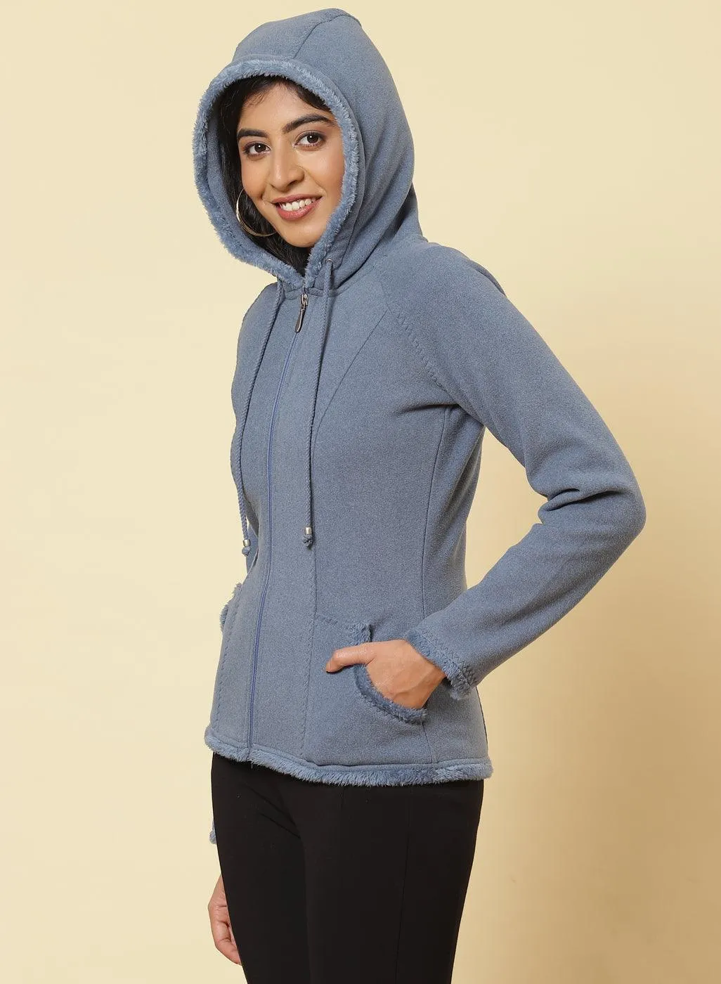 Ice Blue Fleece Zipper Jacket