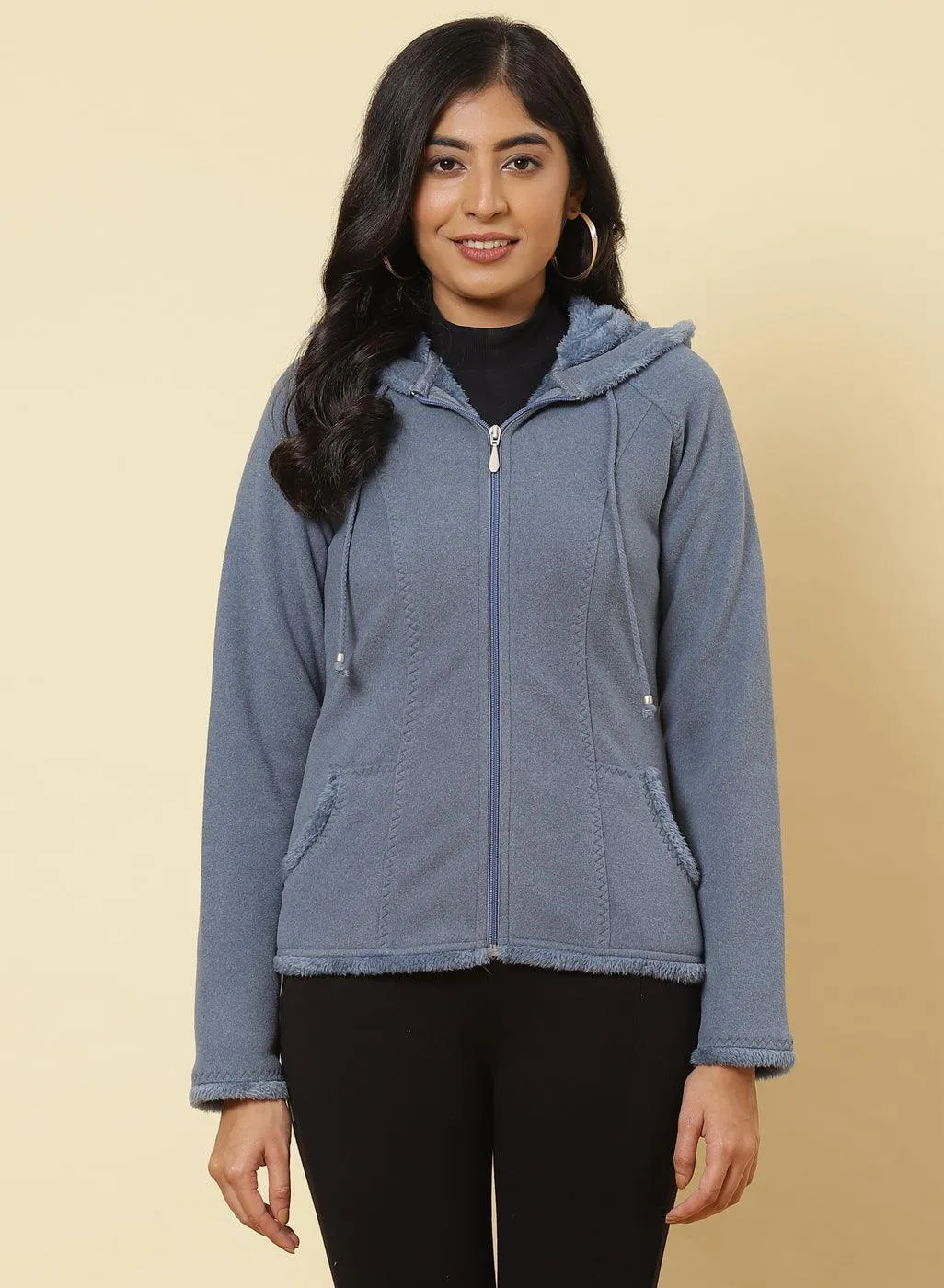 Ice Blue Fleece Zipper Jacket