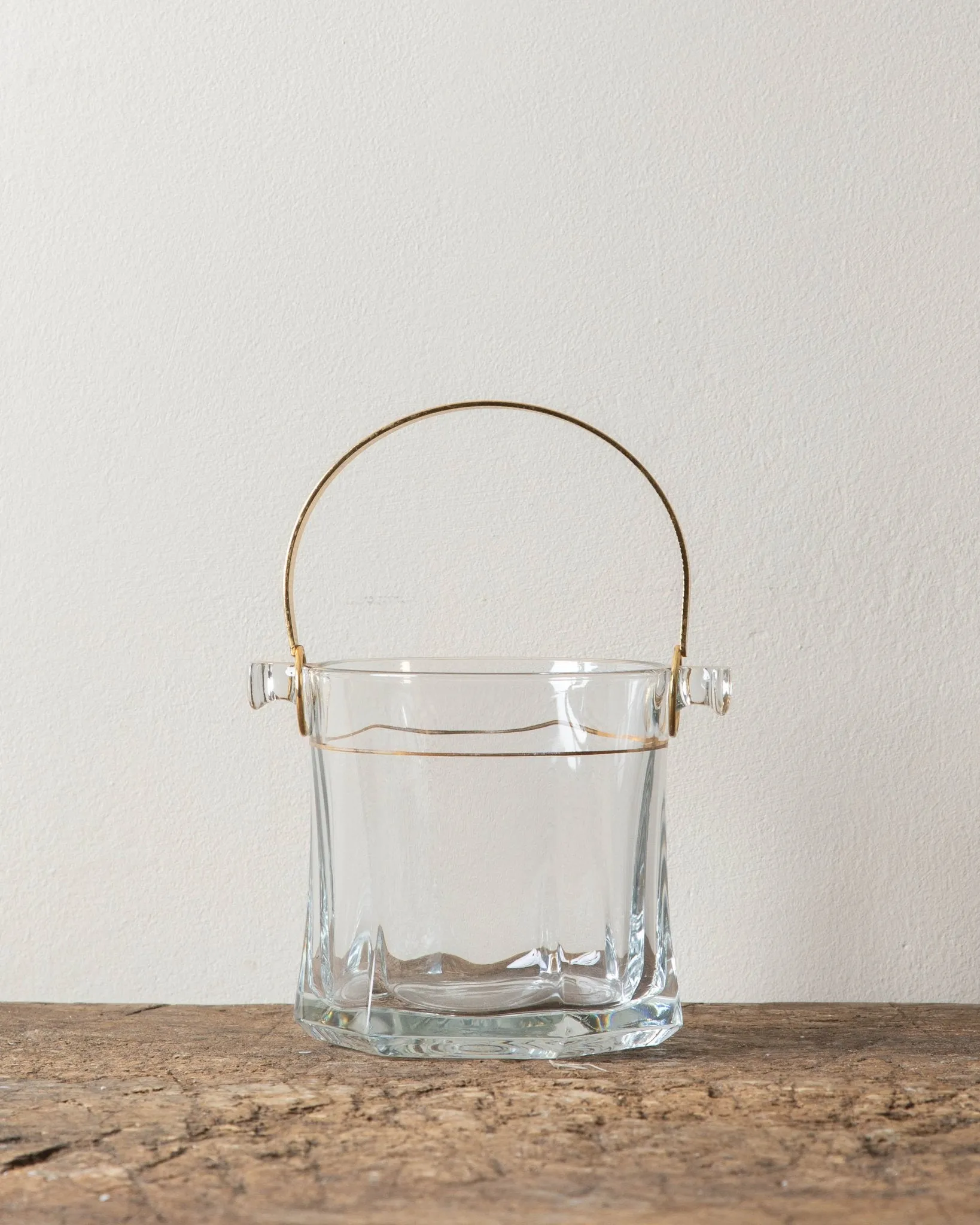 Italian Faceted Glass Ice Bucket w/ Brass Handle